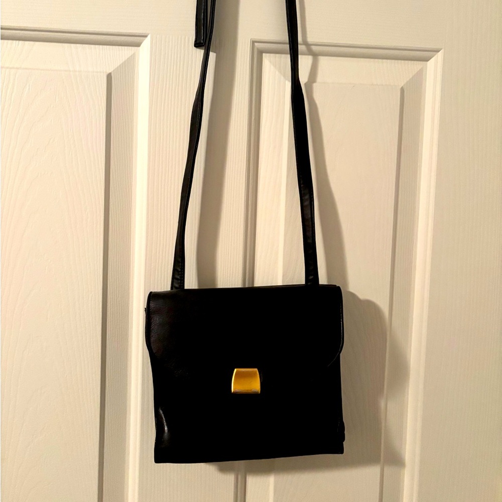 Black Crossbody Bag with Gold Accent